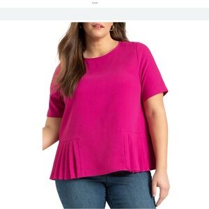 ELOQUII Plus Size 18 Pleated Hem Top Fuchsia Knife Pleat Business Casual Preppy